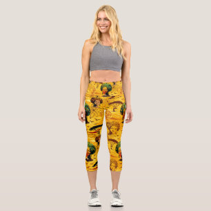 Leggings Capri Portrait féminin africain avec coucher de soleil