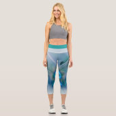 Leggings Capri Position, Abstrait bleu turquoise fractal (Recto)