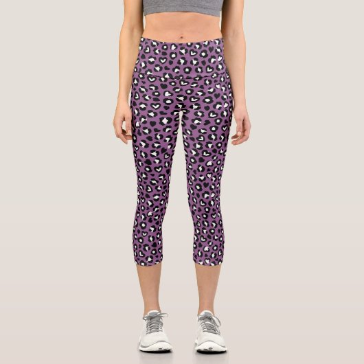 Leggings Capri Poster de animal, Léopard Violet, Spots De Cheetah (Recto)