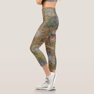 Leggings Capri Poster de animal Sage et or Imaginaire Paisley
