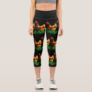 Leggings Capri Poulets colorés Brown rouge vert