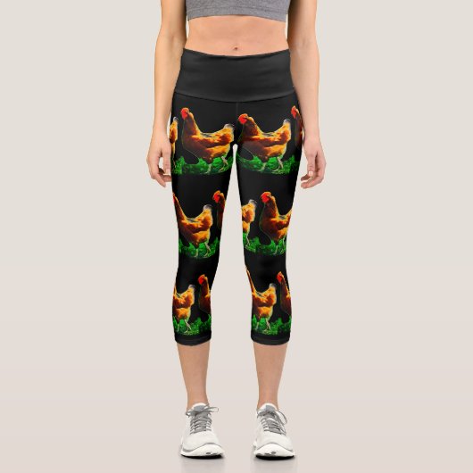 Leggings Capri Poulets colorés Brown rouge vert (Recto)