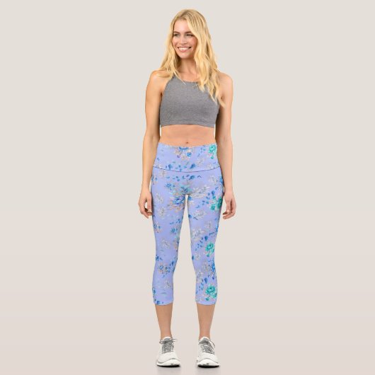 Leggings Capri Pretty Blue Floral Garden  (Recto)