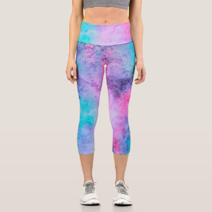 Leggings Capri Pretty Pink Blue Purple Salty Watercolor
