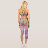 Leggings Capri Psychédélique abstrait menthe vert orange violet (Verso)