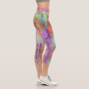 Leggings Capri Psychédélique abstrait menthe vert orange violet