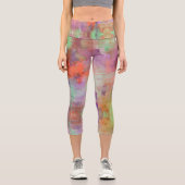 Leggings Capri Psychédélique abstrait menthe vert orange violet (Recto)