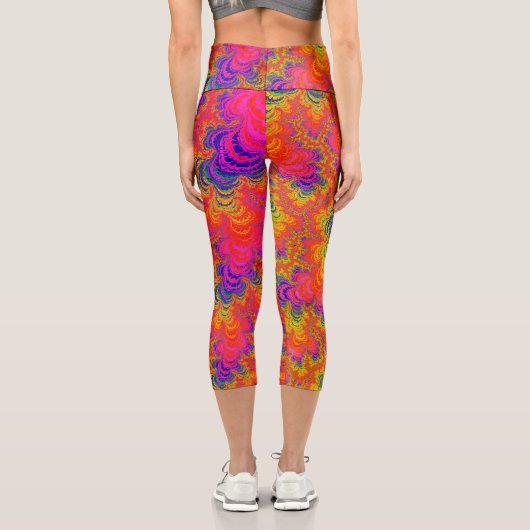 Leggings Capri Psychédélique Funky Hippie Boho Neon arc-en-ciel F (Verso)