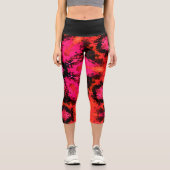 Leggings Capri Psychédélique Hippie Fleur rose Rouge et Leggi Noi (Recto)