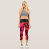 Leggings Capri Psychédélique Hippie Fleur rose Rouge et Leggi Noi (Recto)