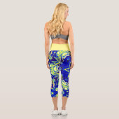Leggings Capri Psychédélique Mandala Flower bleu et jaune (Verso)