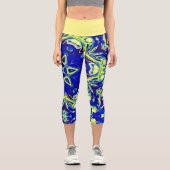Leggings Capri Psychédélique Mandala Flower bleu et jaune (Recto)