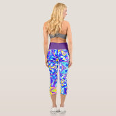 Leggings Capri Psychédélique Mandala Flower bleu violet et jaune (Verso)