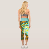 Leggings Capri Psychédélique Mandala Flower Turquoise et jaune (Verso)
