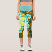 Leggings Capri Psychédélique Mandala Flower Turquoise et jaune (Recto)
