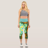 Leggings Capri Psychédélique Mandala Flower Turquoise et jaune (Recto)