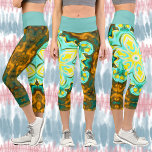 Leggings Capri Psychédélique Mandala Flower Turquoise et jaune<br><div class="desc">Cette fleur kaléidoscope psychédélique est turquoise et jaune. Des visuels trippy vibreants pour l'hippie moderne ou toute personne qui aime les couleurs vives et funky!</div>