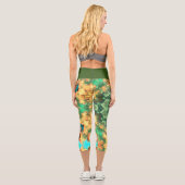 Leggings Capri Psychédélique Mandala Flower vert et jaune (Verso)