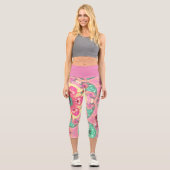 Leggings Capri Psychédélique Mandala Flower vert rose et jaune (Recto)