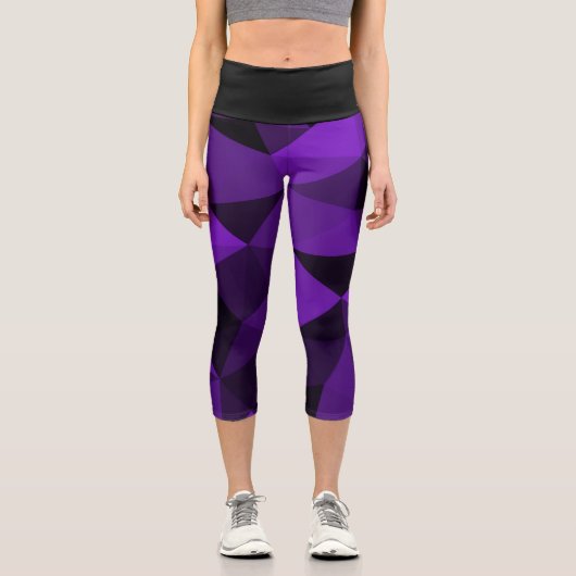 Leggings Capri Purple black geometric mesh pattern (Recto)