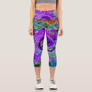 Leggings Capri Purple Colorful Super Retro Liquid Swirl Abstrait