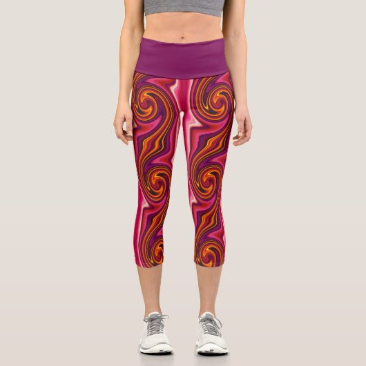 Leggings Capri Purple et Orange Swirl Cool Abstrait Psychedélique (Recto)