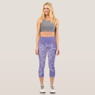 Leggings Capri Purple Periwinkle et blanc Mandala Yoga Capri