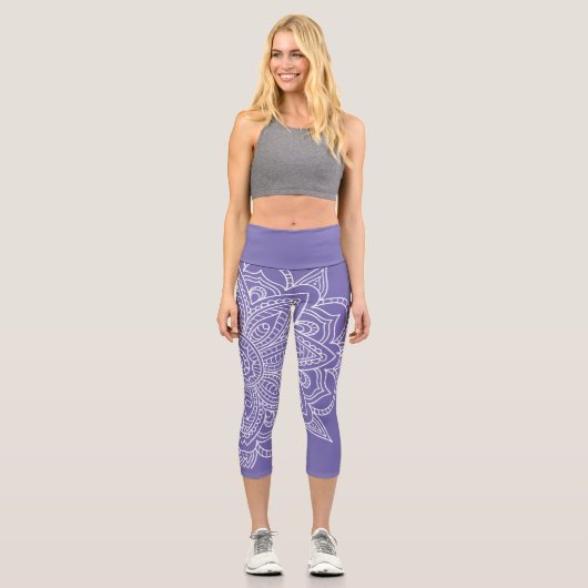 Leggings Capri Purple Periwinkle et blanc Mandala Yoga Capri (Recto)