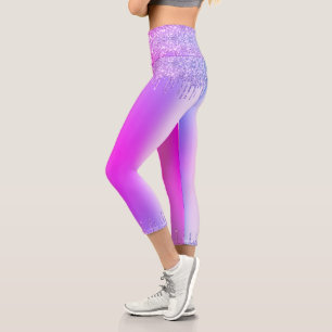 Leggings Capri Purple rose Neon Parties scintillant Étincelle D