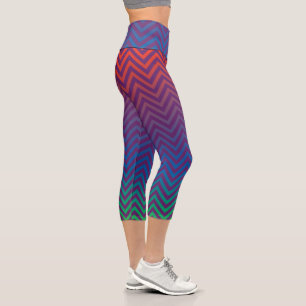 Leggings Capri Purple, Rouge, Bleu et Vert Vintage Chevron raypes