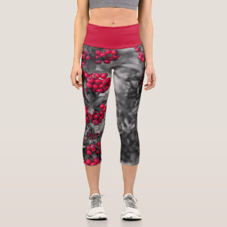Leggings Capri Pyracantha Berry Rouge et Gris Capris Taille Haute