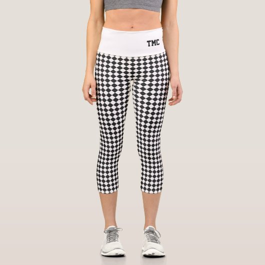 Leggings Capri Racing noir blanc Checker indicateur Initiales per (Recto)