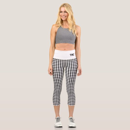 Leggings Capri Racing noir blanc Checker indicateur Initiales per (Recto)