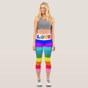 Leggings Capri Rainbow Stripes Love