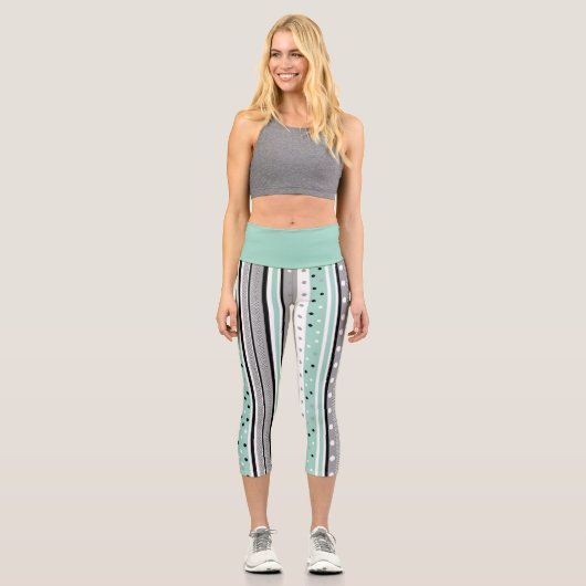 Leggings Capri Rayé noir et vert décontracté  (Recto)