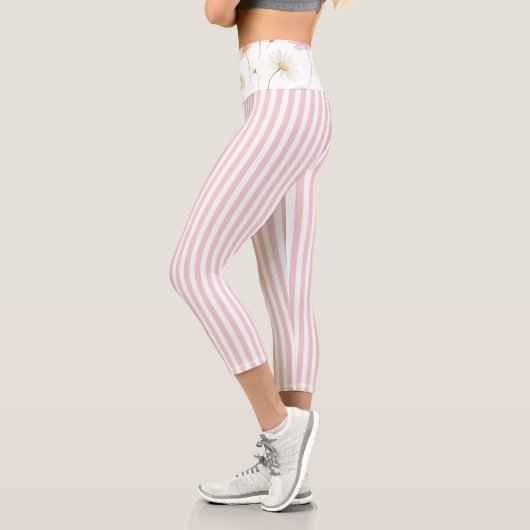 Leggings Capri Rayure blanche rose (Gauche)