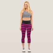 Leggings Capri Rayure horizontale noire et rose vif (Recto)