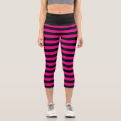 Leggings Capri Rayure horizontale noire et rose vif (Recto)