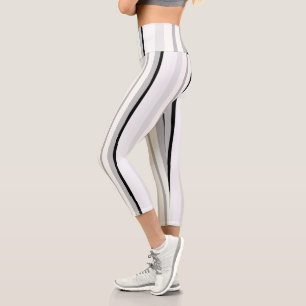 Leggings Capri Rayures Abstraites Noires, Blanches et Vertes