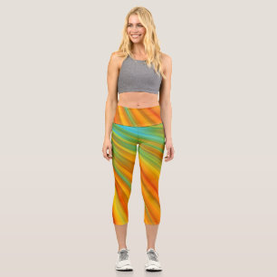 Leggings Capri rayures Abstraites rouge jaune orange vert sur ble