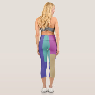 Leggings Capri Rayures Abstraites violettes, roses et gris