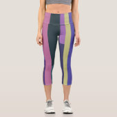 Leggings Capri Rayures Abstraites violettes, roses et gris (Recto)
