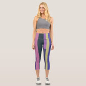 Leggings Capri Rayures Abstraites violettes, roses et gris (Recto)