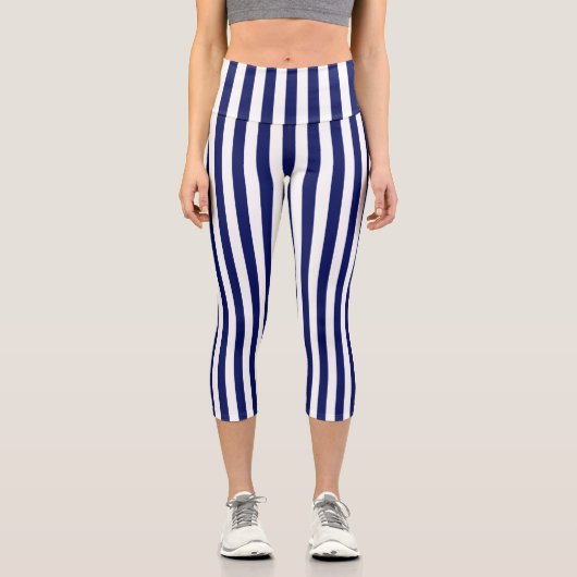 Leggings Capri Rayures blanches verticales Fond de couleur Navy e (Recto)