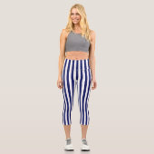 Leggings Capri Rayures blanches verticales Fond de couleur Navy e (Recto)