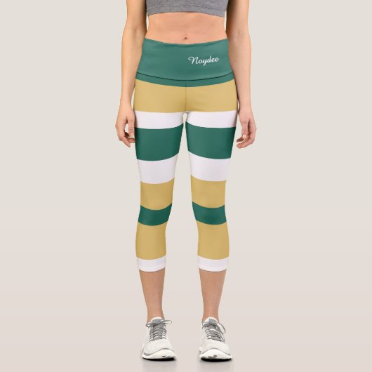 Leggings Capri Rayures Harmonieuses Lignes Vert Or Blanc (Recto)
