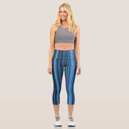 Leggings Capri Rayures Noir Bleu (Recto)