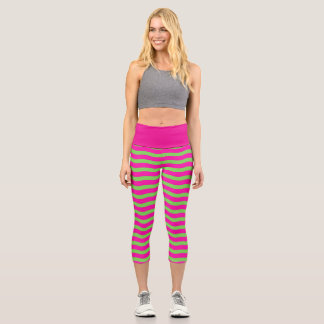Leggings Capri Rayures ondulées vertes et roses