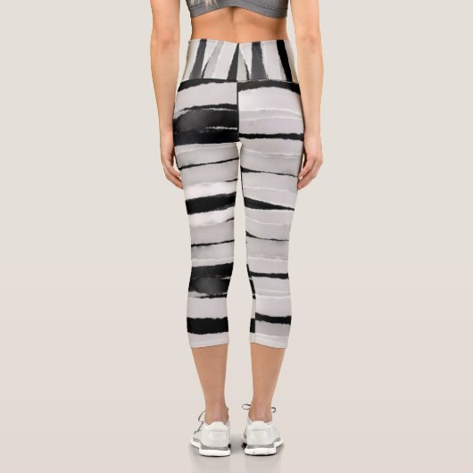 Leggings Capri rayures peintes amusantes gris et à motif noir (Verso)