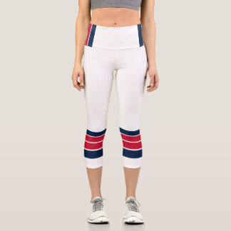 Leggings Capri Rayures Rétro Bleues et Rouges sur Minimaliste Bla